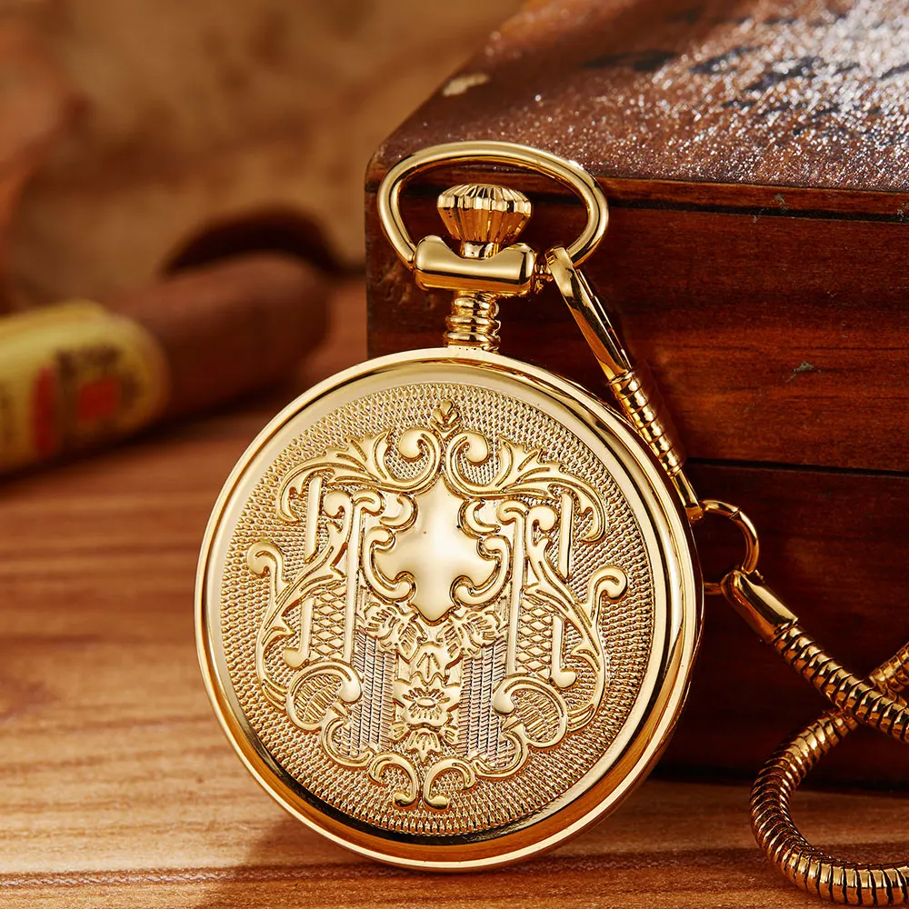 Vintage Smooth Double-sided Hand Wind Retro Mechanical Pocket Watch Necklace Engraved Romans Steampunk Fob Watch Men Clock