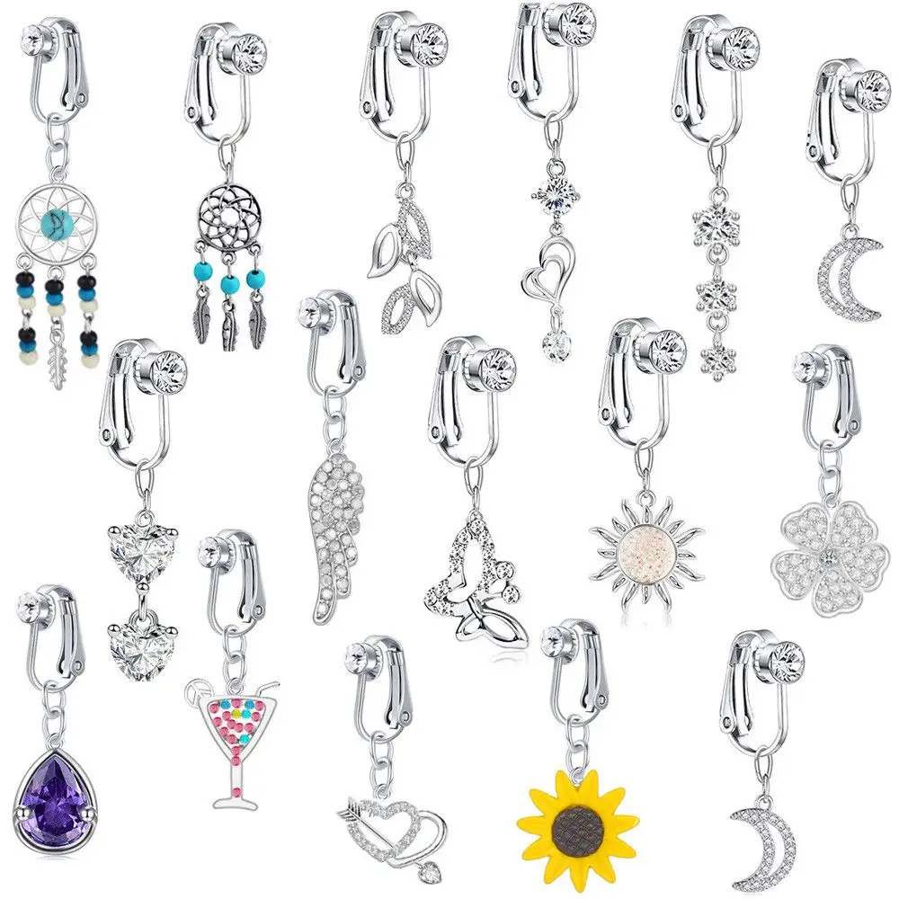 

Faux Fake Belly Star Fake Belly Piercing Heart Clip On Umbilical Navel Fake Pircing Moon Leaves Cartilage Earring Clip