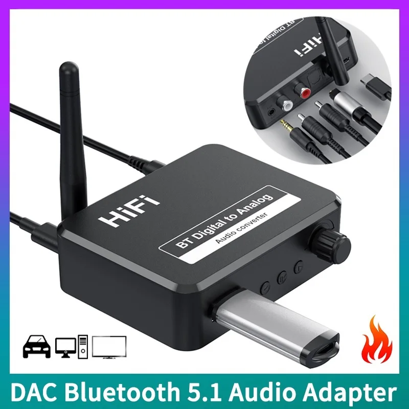 

2 In1 DAC Bluetooth 5.1 Audio Receiver Digital To Analog Converter 3.5mm AUX RCA U-Disk Optical Jack Stereo Wireless Adadper