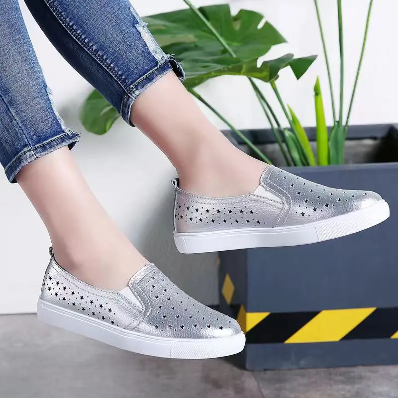Spring Summer Women's Flats Hollow Out Women Shoes Loafers Girls White Boat Shoes Comfy Ladies Round head Casual Moccasins Shoes
