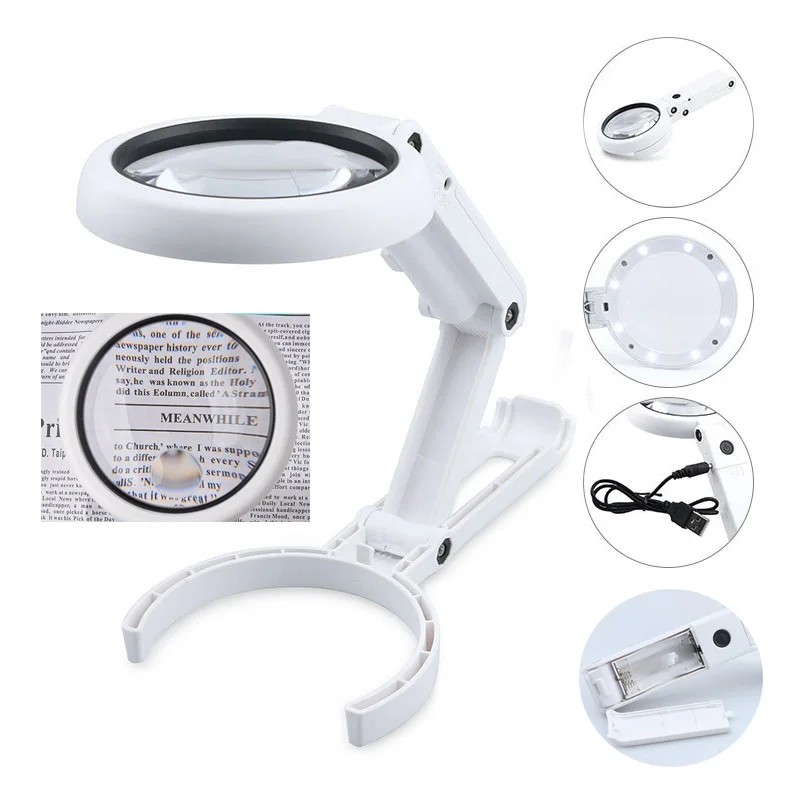 

Magnifying Glass with 8 LED Lights 11X Magnifier Handheld Foldable Stand Desk Reading Lamp Repair Helping Hand Soldering