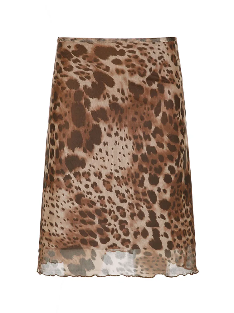 Женская Двухслойная юбка с леопардовым принтом средней длины и высокой талией