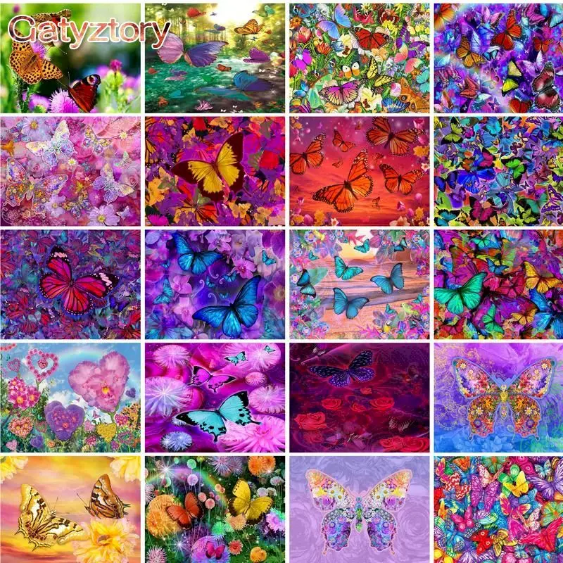 

GATYZTORY Picture By Number Flower Butterfly Animal Kits For Adults Handpainted DIY Oil Painting By Number Home Decoration