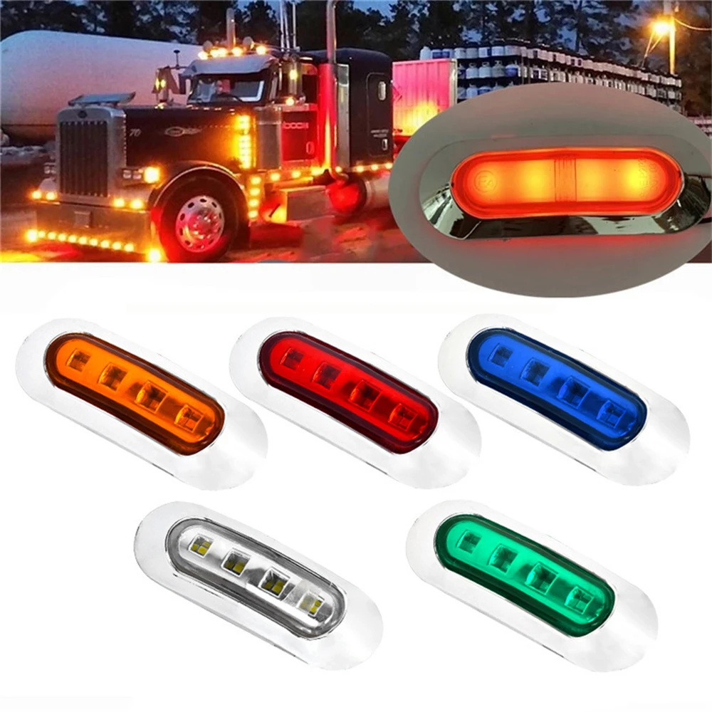 

10PCS Waterproof 4 LED Side Mark Lamp Clearance Indicator Light Car Truck Trailer Lorry 12V-24V Light Red/White/Amber/Blue/Green