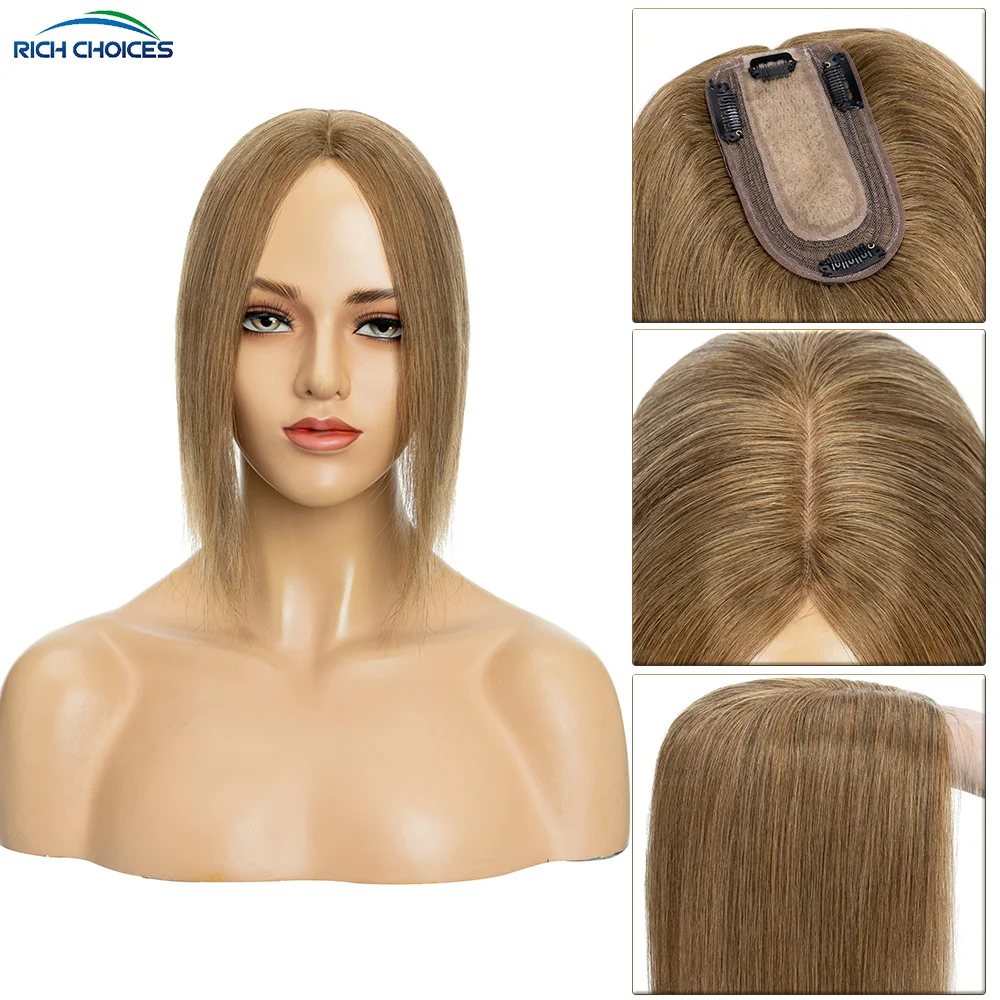 Rich Choices 7x13cm Topper Hair Piece Silk Base 100% Real Remy Human Hair Topper For Women Natural 4 Clips In Brown Blonde