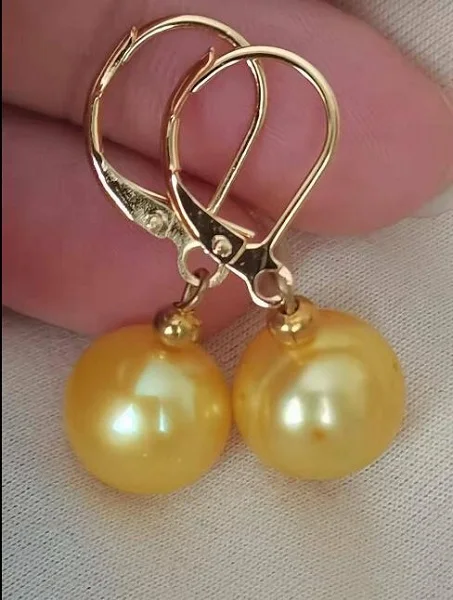 

Brand new 11-12mm AAA natural Akoya Round Gold Pearl Earrings 14k Gold
