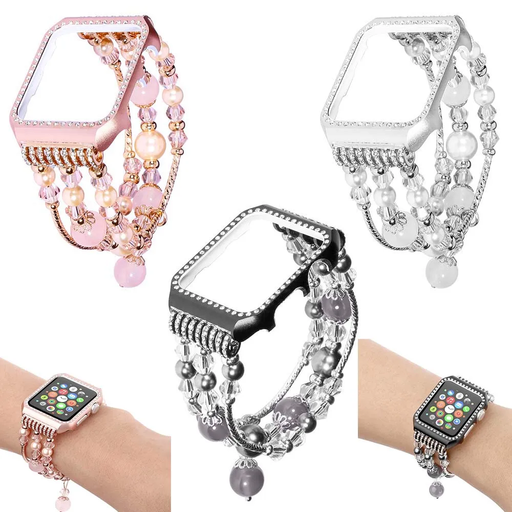 

Onyx Integrated Strap for Apple Watch Band 38mm 40mm 42mm 44mm 41/45mm Crystal Jewelry Wristband IWatch Serie 7 6 5 4 3 2 1 SE