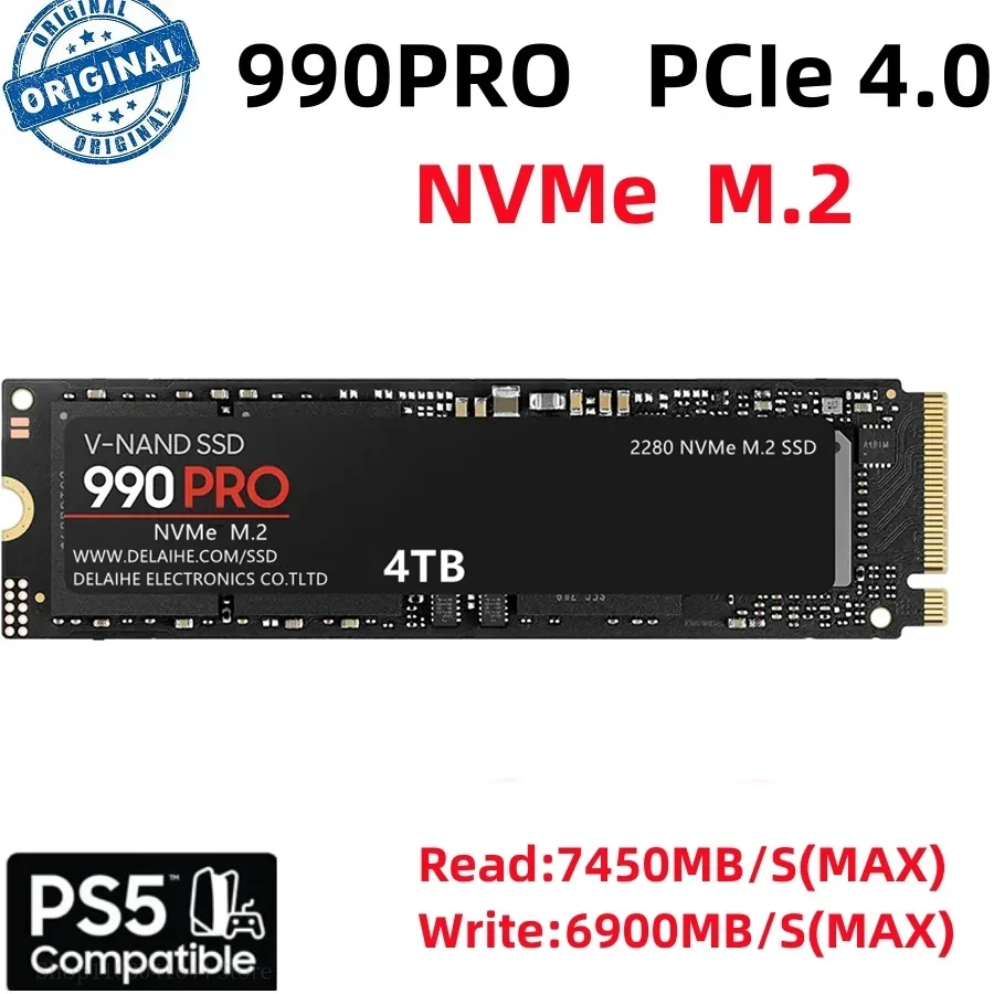 990 PRO 4 ТБ 2 1 M.2 2280 SSD PCIe4.0 NVMe Игровой внутренний твердотельный жесткий диск до 7450 МБ/с