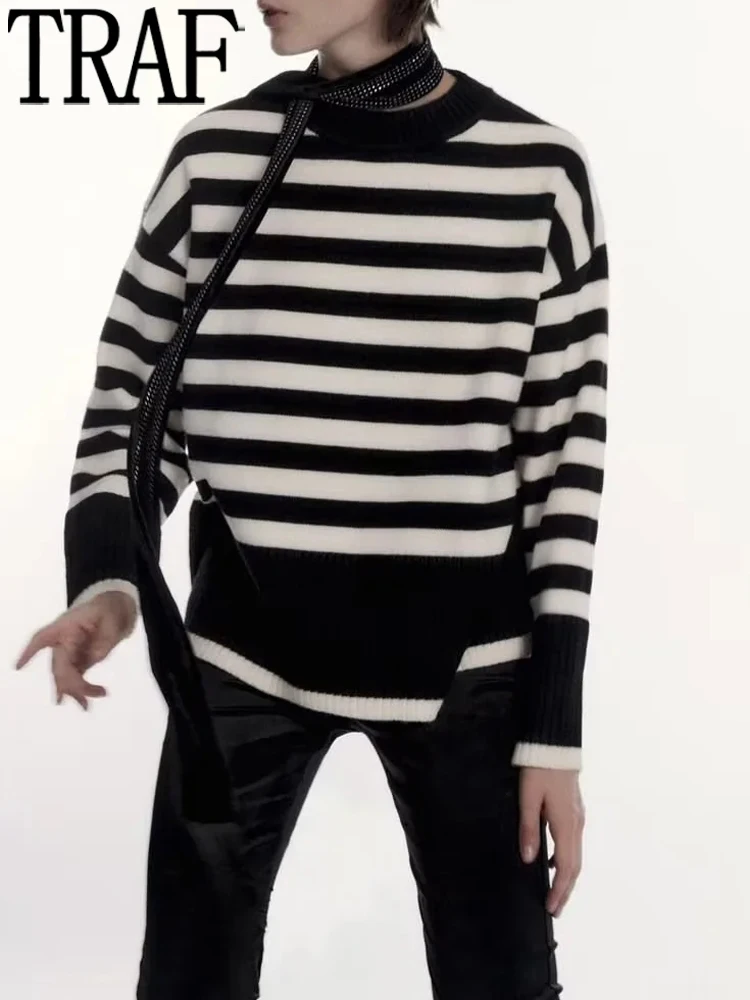 

Женский трикотажный свитер в полоску, с длинным рукавом