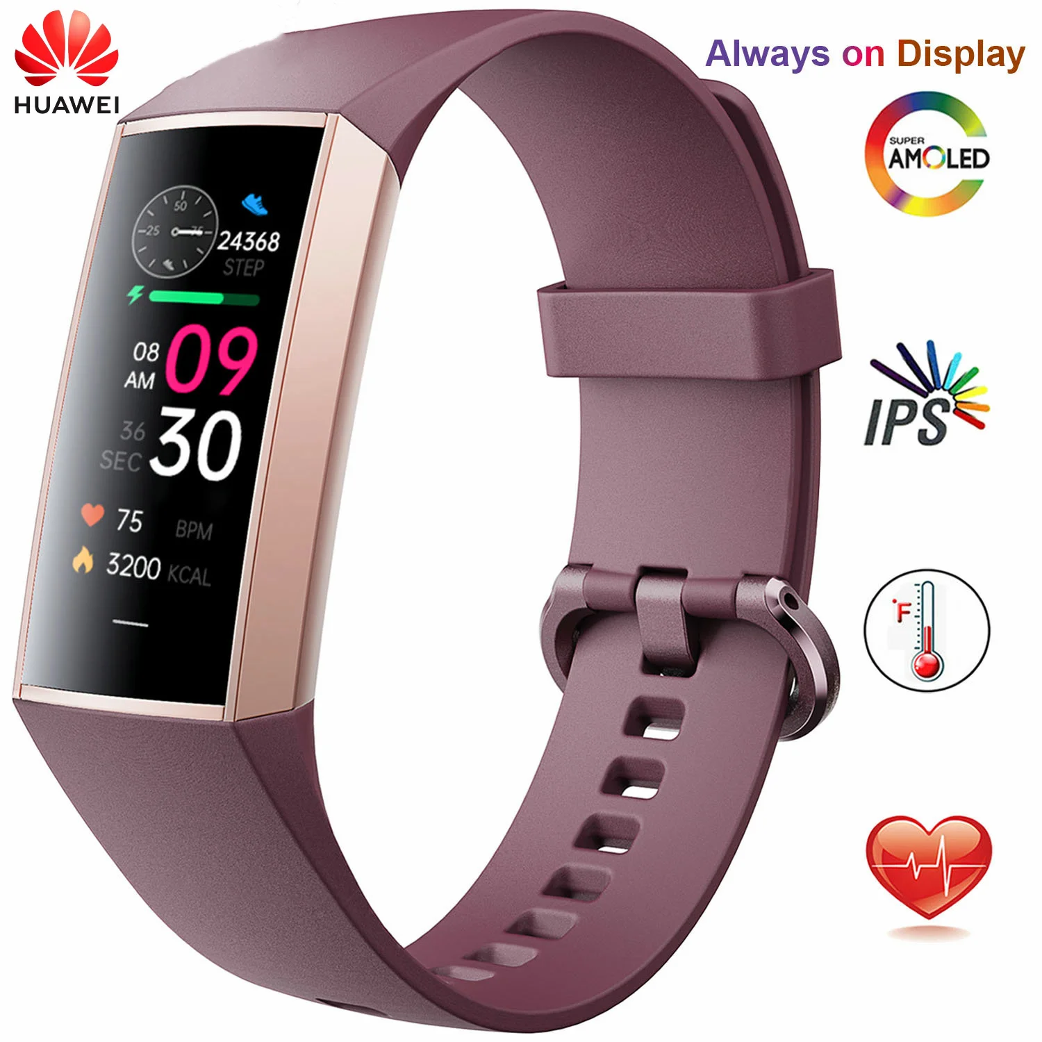 

HUAWEI 1.1"AMOLED IPS Fitness Bracelet for Women Tracker SmartWatch Always on Display Pedometer Sport Waterproof Smart Connected