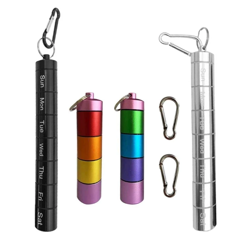 

2pcs Portable Pills Case with Keyring Waterproof Organizers 7 Day Pocket Pills Box Travel Pills Holder for Men Women Practice