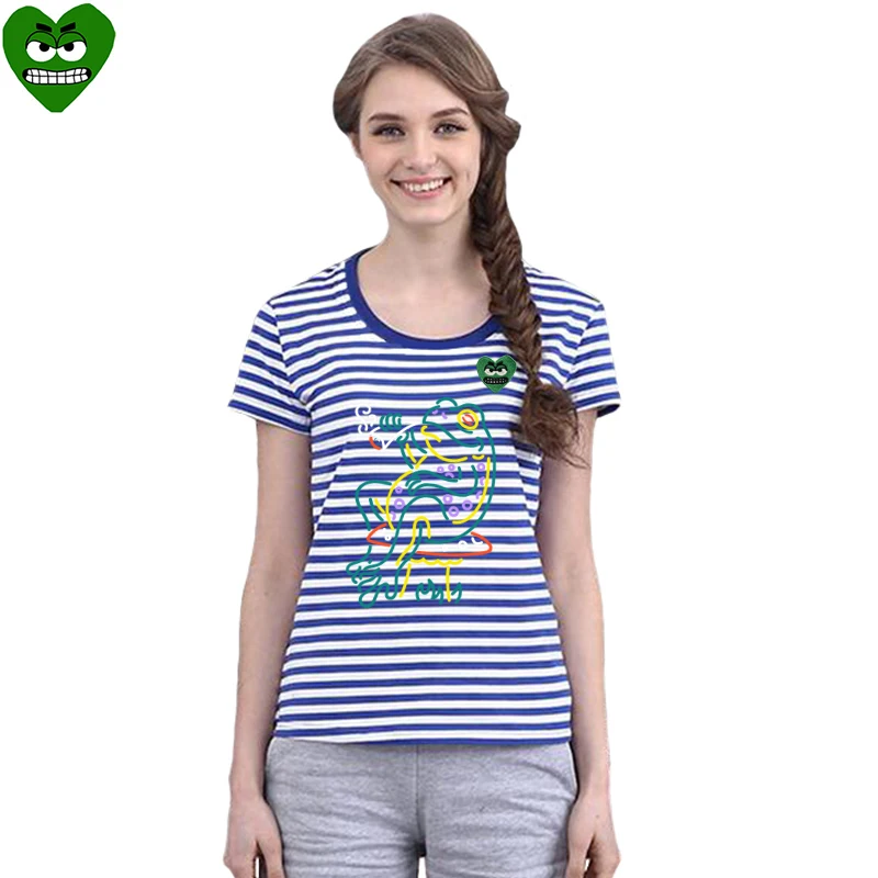 Женская Полосатая Футболка Break Egg хлопковая летняя футболка с вышивкой в виде