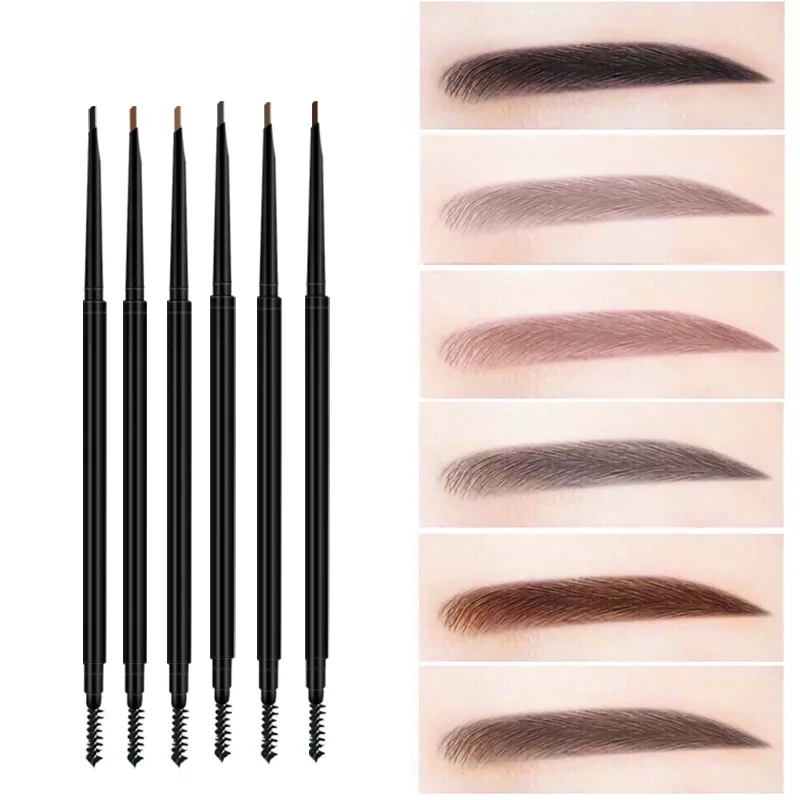 

6 Colors Optional Thin Double-headed Machete Eyebrow Pencil Private Label Custom Waterproof Long-lasting Wild Eyebrow Pencil