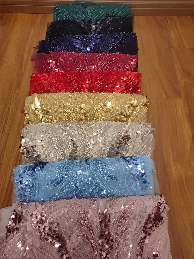 Ткань с бисером Дубай европейский стиль Новинка! Молочно-белые бусины и блестки