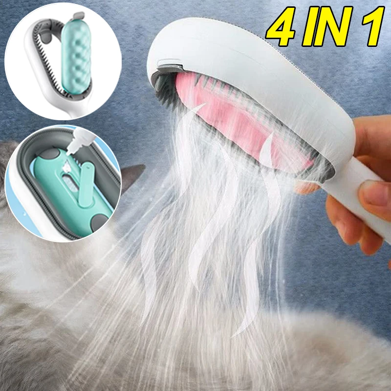 

4 In 1 Pet Hair Removal Brushes with Water Tank Double Sided Dog Cat Grooming Massage Comb Cleaning Floating Hair Pet Supplies