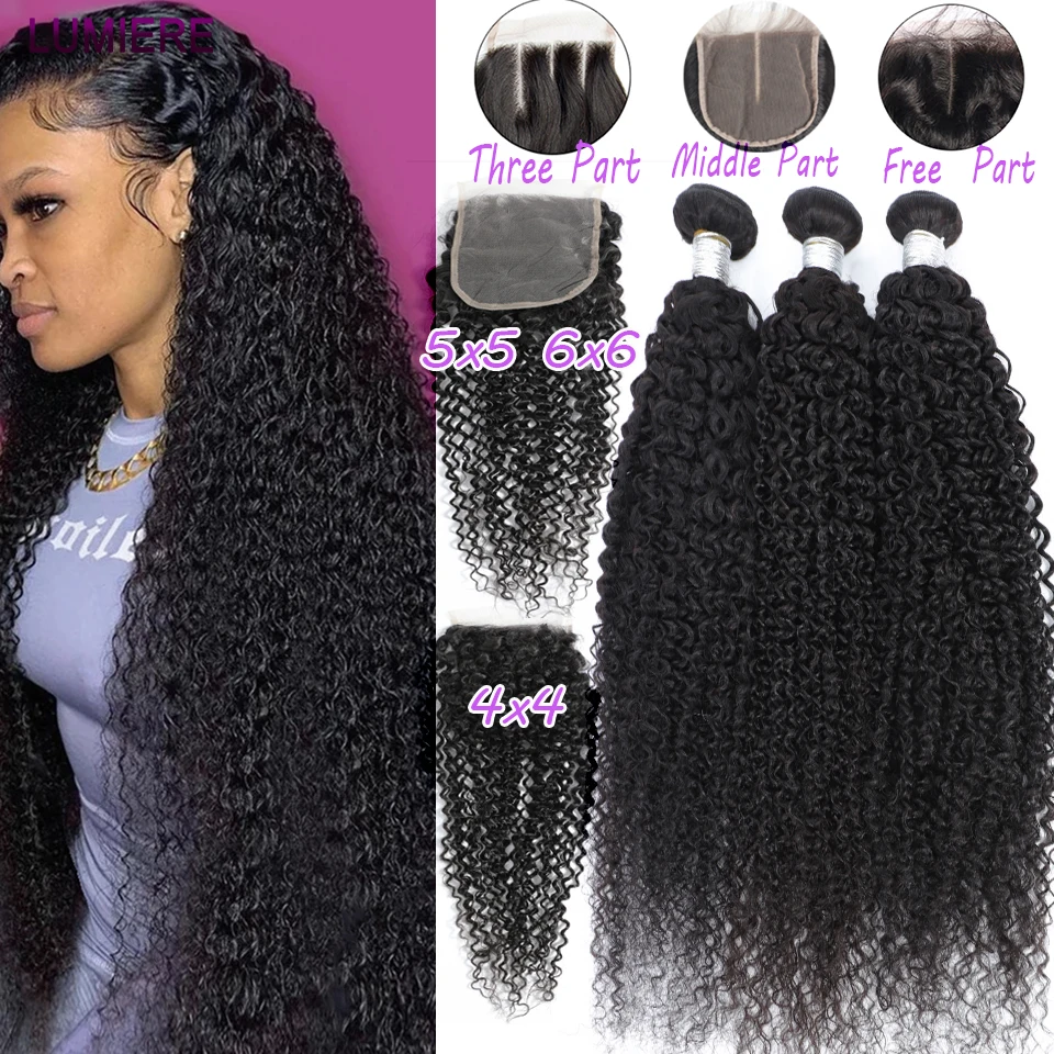 

38 40 Inch Kinky Curly Human Hair Bundles With 5x5 6x6 HD Lace Closure Brazilian Hair Weave Bundles With Closure Frontal 5x5 HD