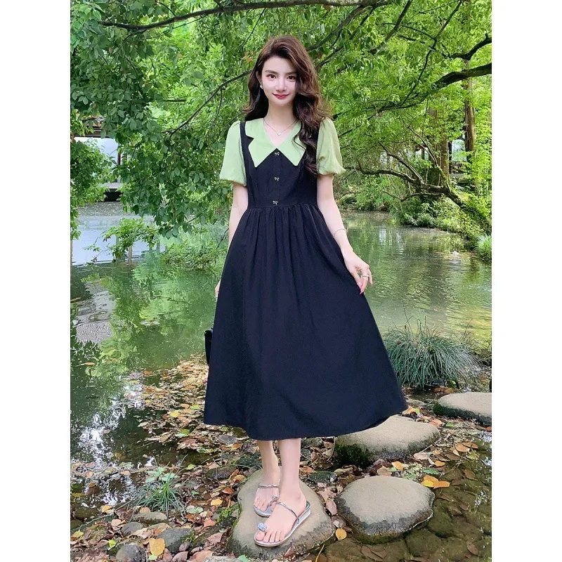 Лето 2023 новое утягивающее двухсекционное длинное платье с французскими