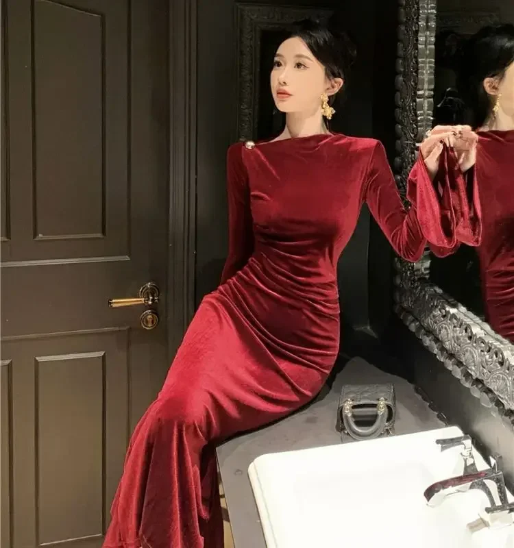 Обручальное платье для женщин и дочерей с облегающим кроем бедрами бархатное