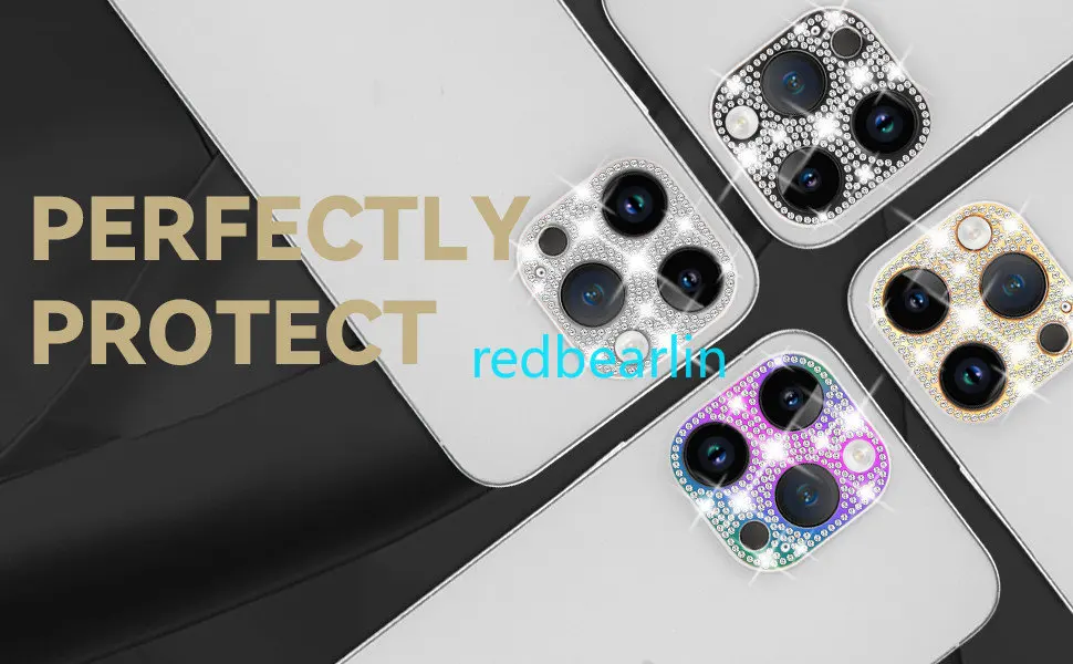 20pcs Luxury Shiny Crystal Diamond Camera Lens Protector For iPhone 11 12 13 14 Pro max Bling Glitter Metal Lens Back Cover
