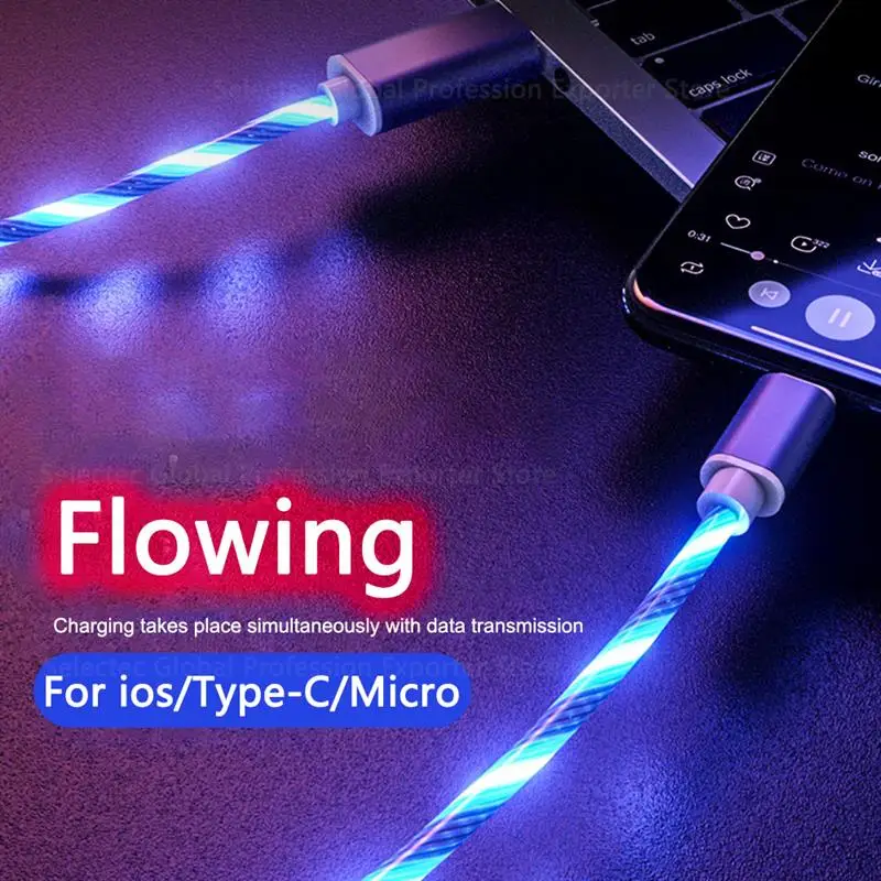 

Flow Luminous Lighting Fast Charging Micro USB Type C IOS Cable Core Charger for iPhone 13 12 Pro Xiaomi 11 huawei Charging Wire