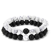2pcsset classic couple distance beaded bracelet for woman men charm black white natural stone yoga bracelet jewelry gifts