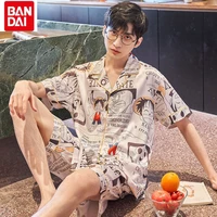 bandai anime summer one piece ice silk pajamas male thin short sleeves casual print splicing comfortable homewear set