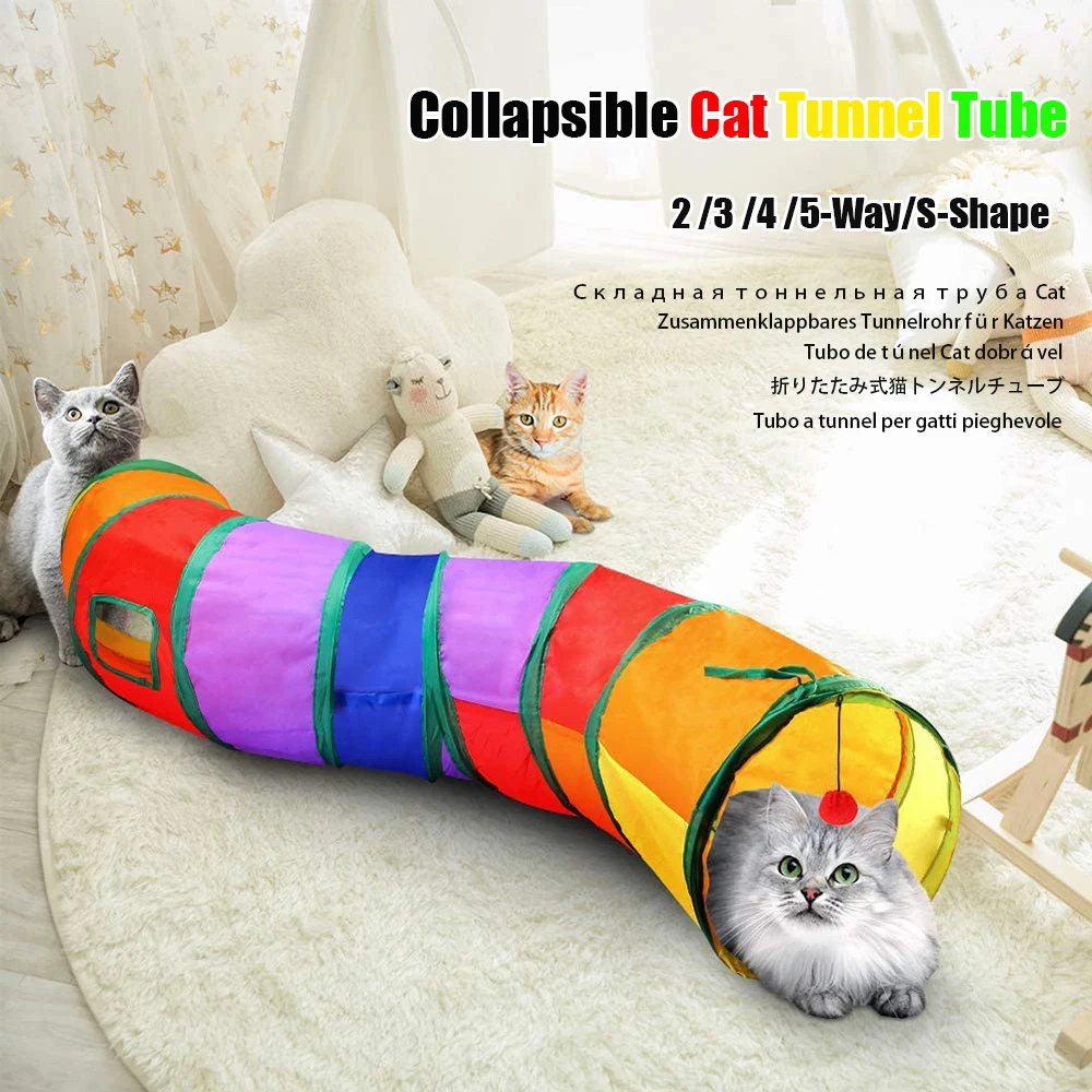

Pet Tunnel Tube Interactive Cat Toy 2/3/4/5-way Collapsible Cat Tunnels for Indoor Cat Kitty Tunnel Bored Cat Peek Hole Toy Ball