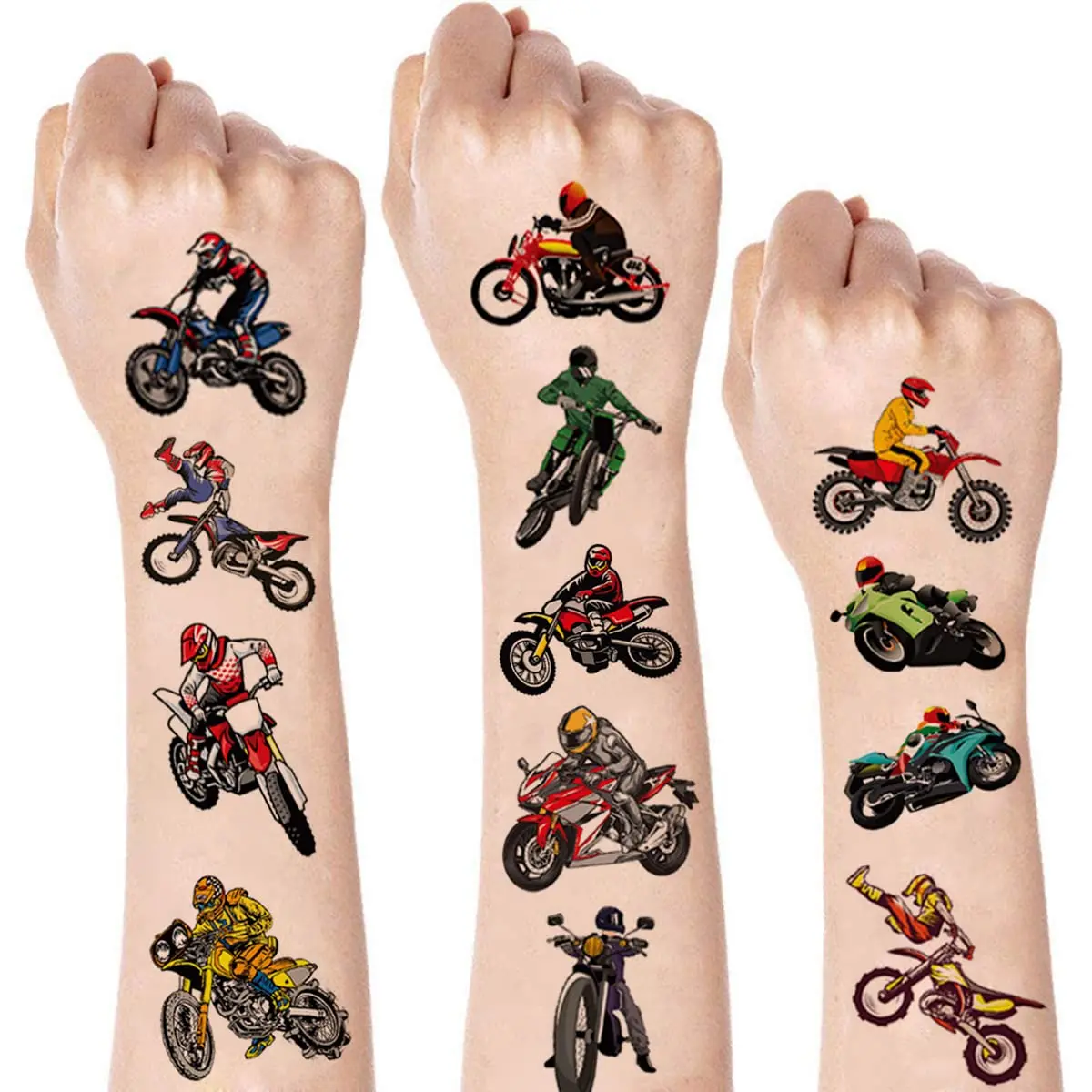

4 Sheets Dirt Bike Temporary Tattoos for Kids Racing Motocross Party Supplies Cool Motorcycle Fake Tattoos Children Birthday