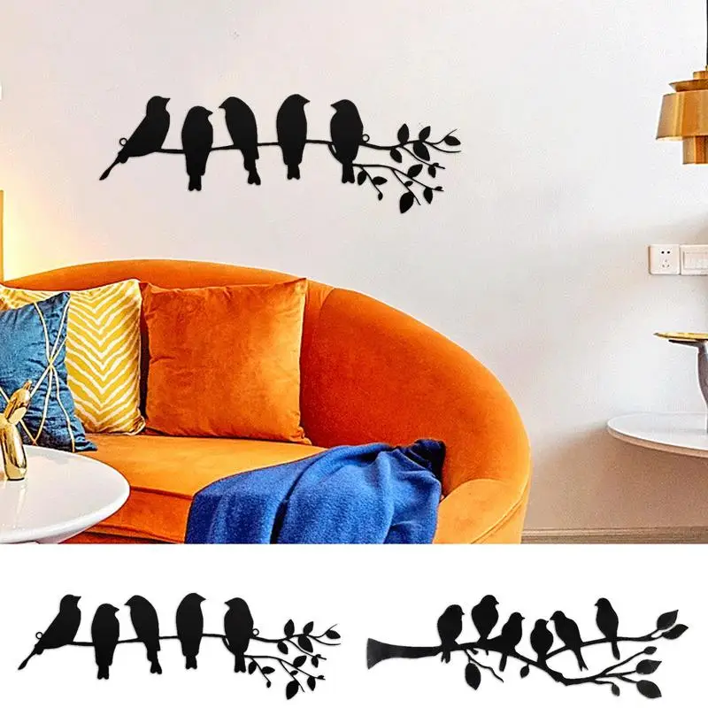 

Metal Bird On Branch Wall Hanging Leaves With Birds Black Bird Silhouette For Living Room Garden Bedroom Office Home Wall
