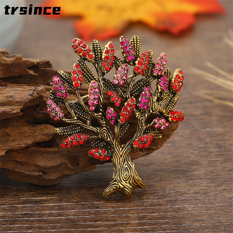 

Fashion Pearl Crystal Tree of Life Brooch Creative Plant Antique Rhinestone Brooches Gift Coat Pin Jewelry Accessories