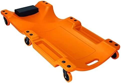 

Plastic Creeper 40 Inch - Blow Molded Ergonomic HDPE Body with Padded Headrest & Dual Tool Trays - 350 Lbs Capacity Orange