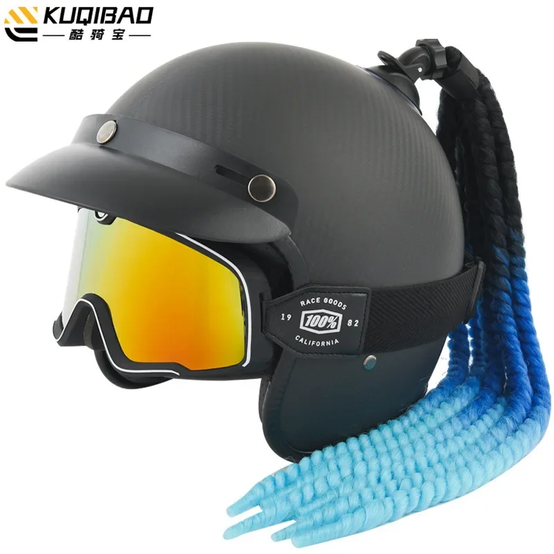 Kuqibao мотоциклетный шлем из углеродного волокна в стиле ретро для мужчин и женщин