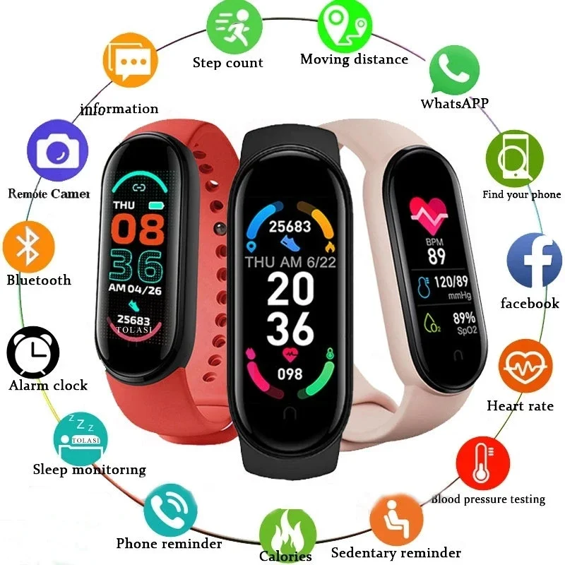 

Новинка, умные часы для Xiaomi Band M7 M6, умный браслет, силиконовые спортивные часы M4 M3 M5, умный браслет, спортивный фитнес для Android IOS