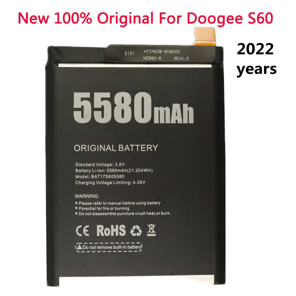 

2022 год 100% Новый оригинальный аккумулятор Для DOOGEE S60 BAT17M15580 BAT17S605580 5580 мАч запасные части для резервного копирования смартфона