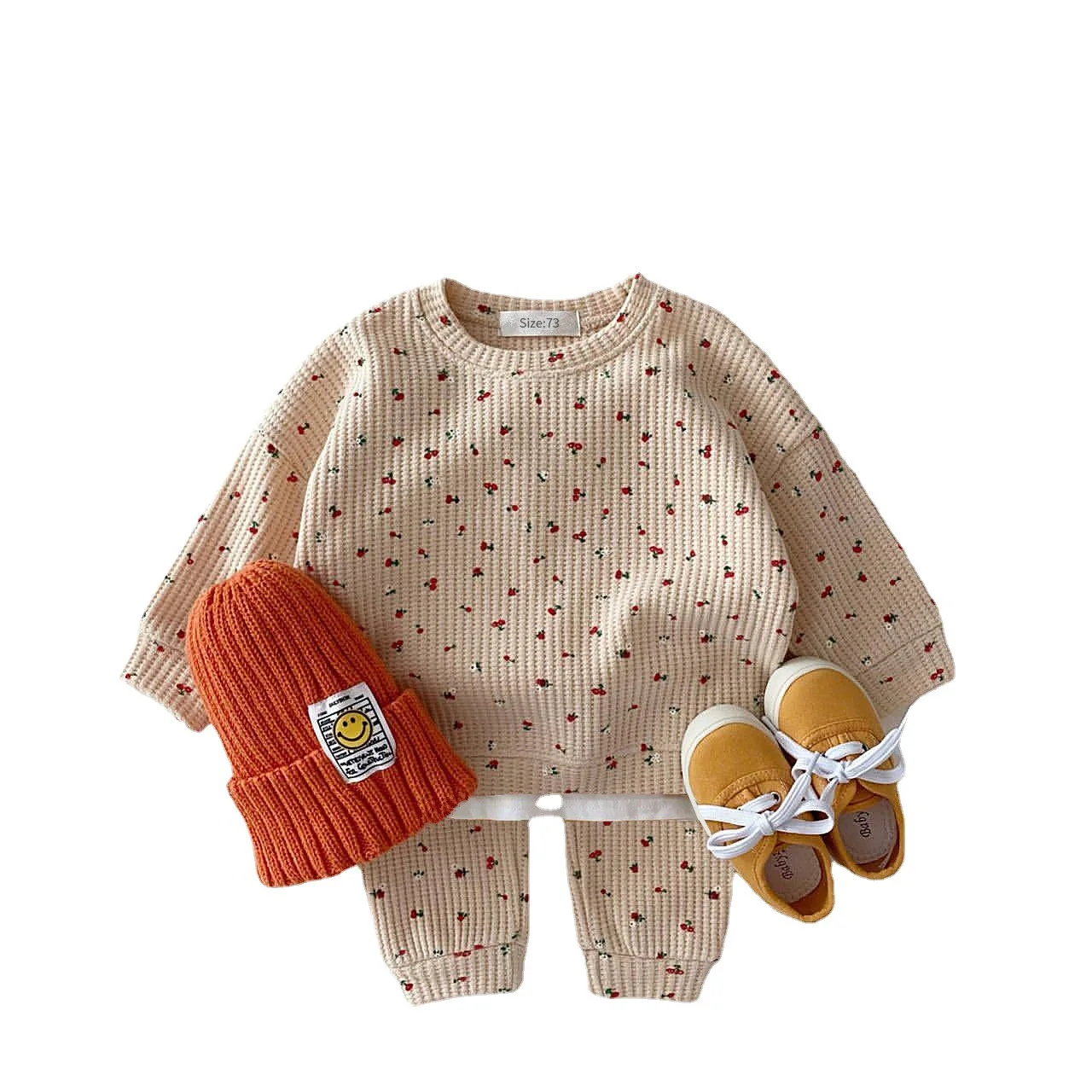 

Детская одежда в Корейском стиле свитер с вафельным узором костюм для отдыха весенний комплект из двух предметов для девочек с цветами в ст...