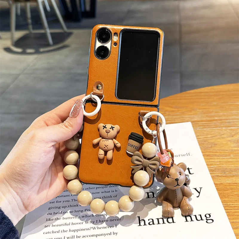 

For OPPO Find N2 Flip Case,Cute Cartoon bear Cover for Find N2 Flip,Funda OPPO Find N2 Flip with strap