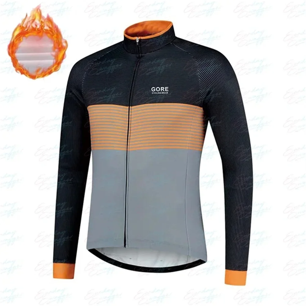 

Winter Men's GORE Cycling Wear Team Warm Jacket Thick Thermal Fleece Bicycle Clothing MTB Long Sleeve Wool Tops Road Bike Jersey