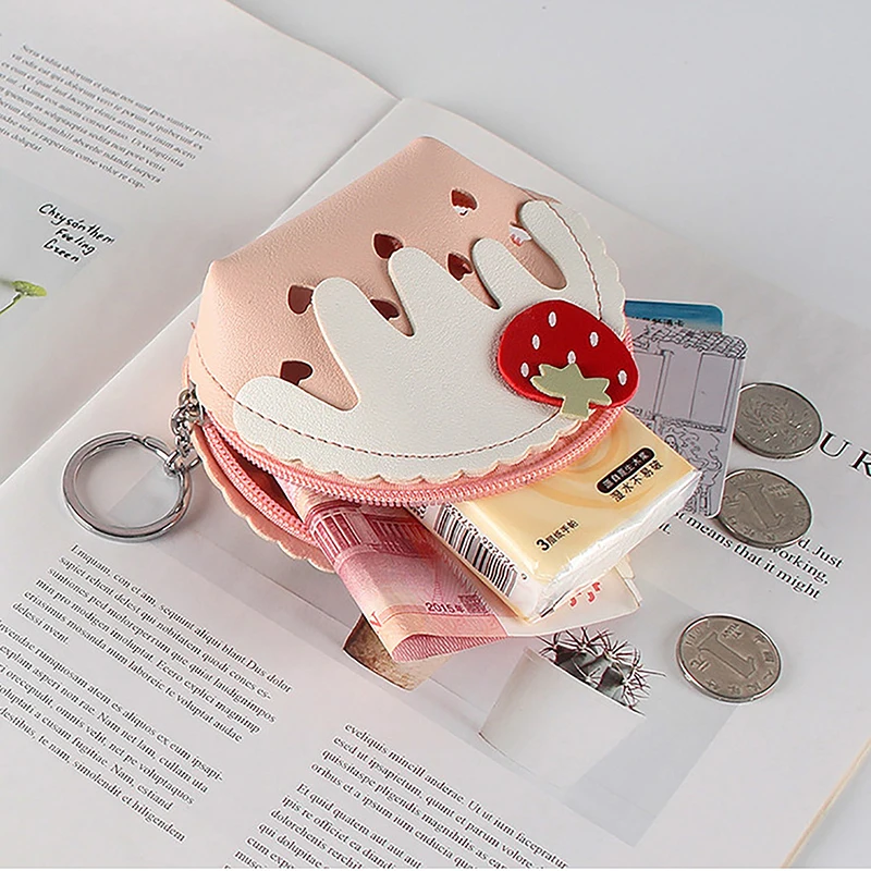

Sweet Strawberry Ice Cream Coin Purse Card Holder For Girls Cartoon Small Wallets Money Change Pouch