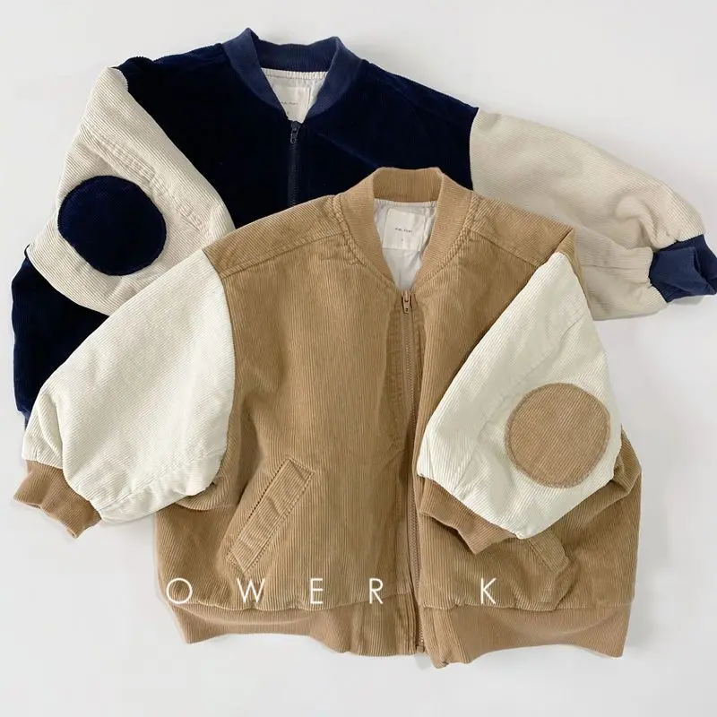 

2-7Y Fashion Baby Girl Boy Spring Corduroy Jacket Infant Toddle Child Bomber Coat Outwear Patchwork Autumn Korea Clothes