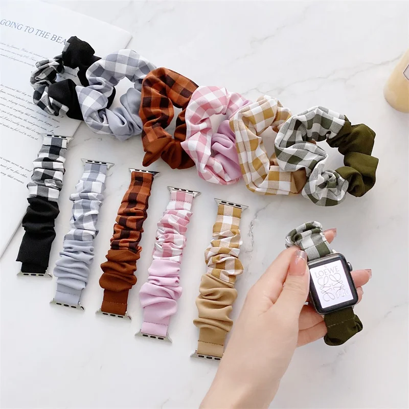 

Girls' Hair Ring Plaid Fabric Watch Strap for Apple Watch Series 7/6/5/4/se/3/2/1 (42MM/44MM/45MM ) Daily Life Women Watchband