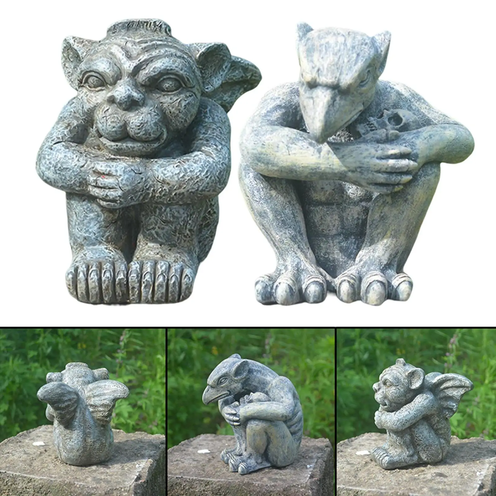 

Resin Garden Statue Collection Gothic Art Decor Sitting Sculpture Figurines for Lawn Garden Fence Yard Decoration