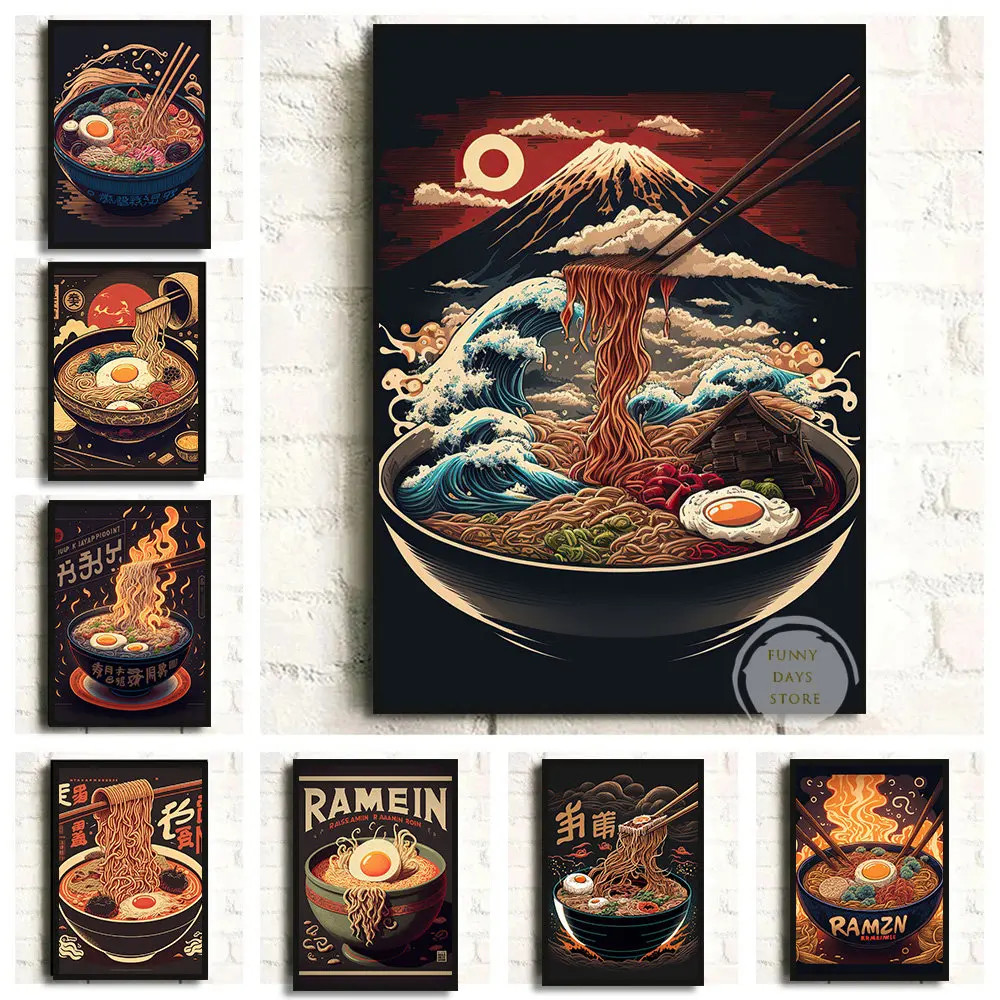 Плакат рамен в японском стиле такояки кухонная кухня Картина на холсте винтажная