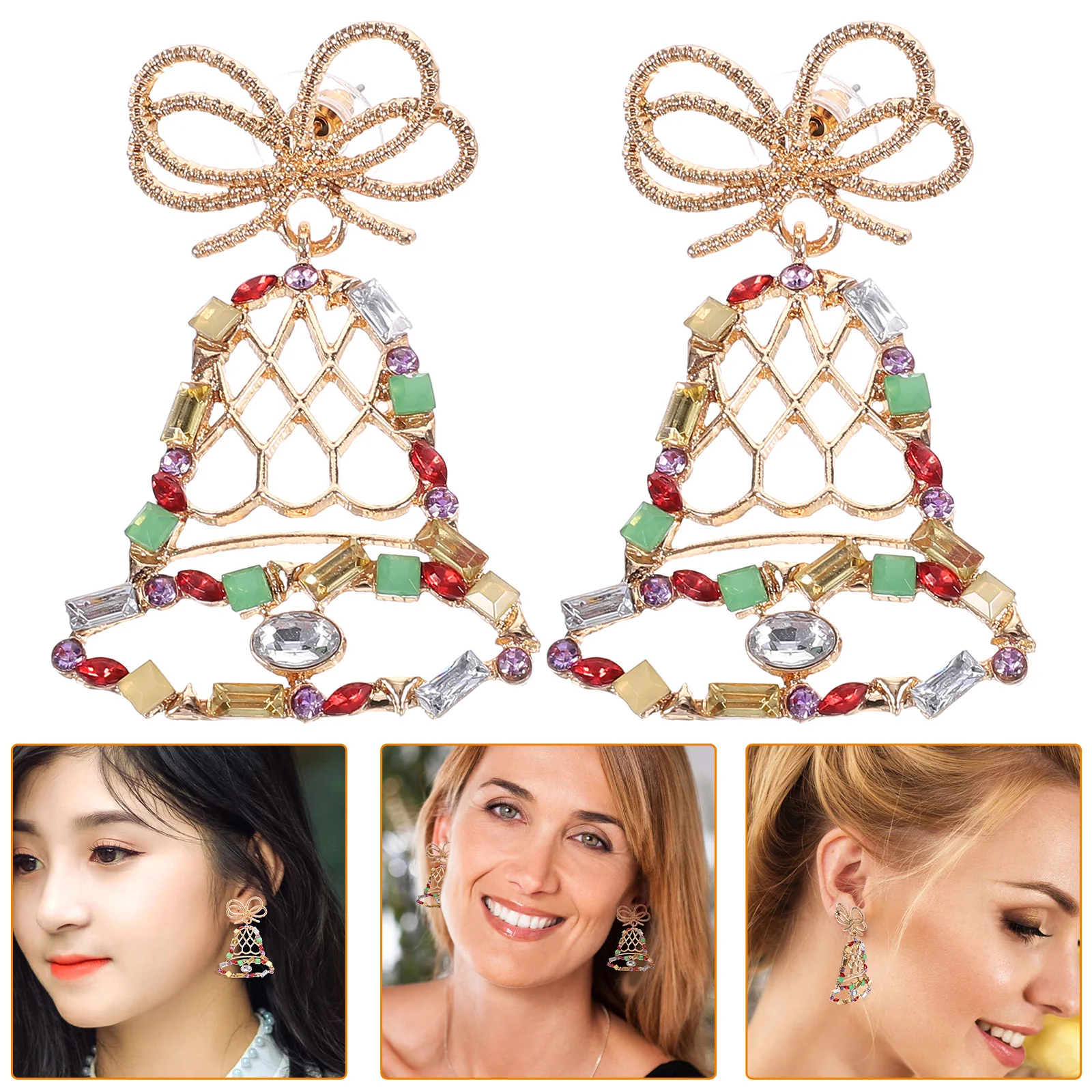 

Christmas Earrings Metal Holiday Colored Diamond Xmas Drop Alloy Stud Studs Miss Women Dangle