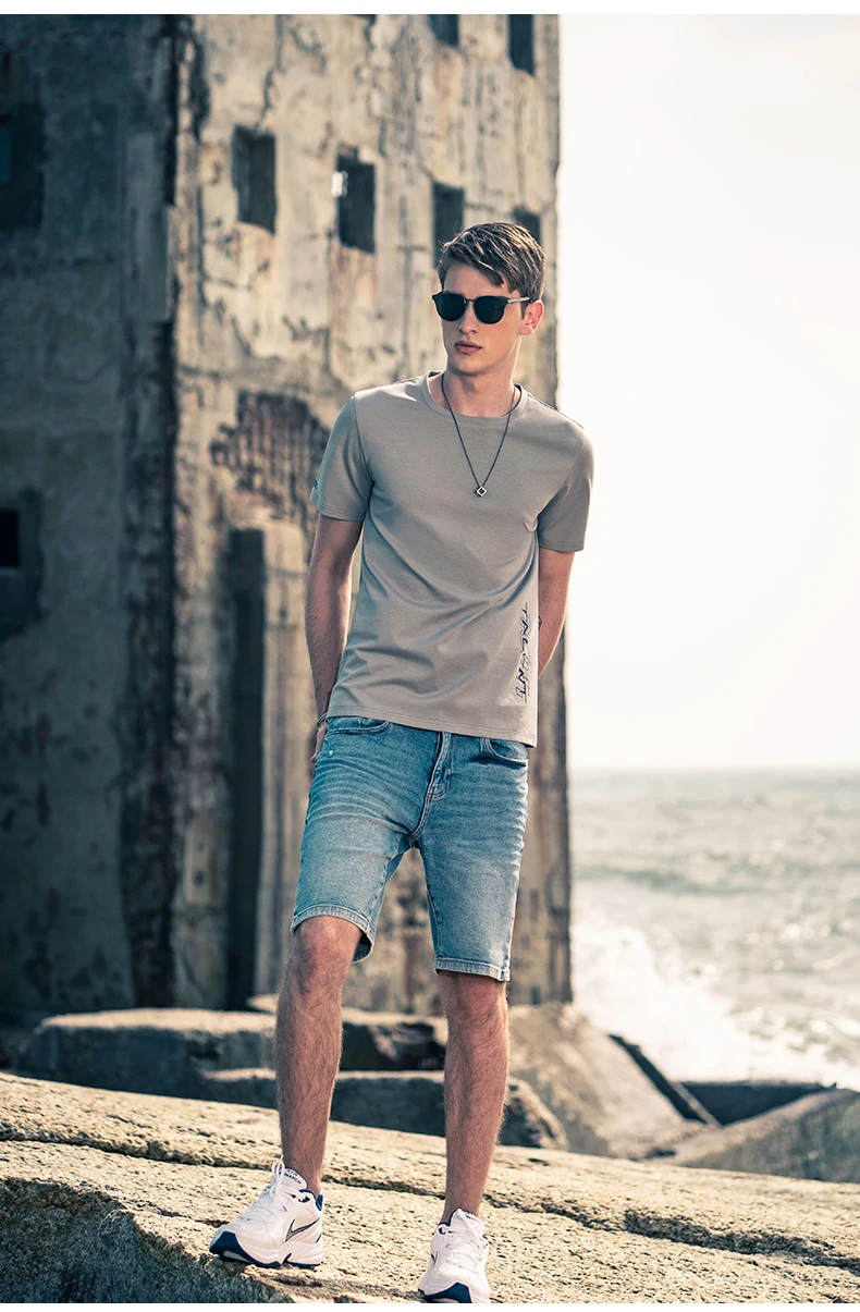 

W6260 Letter Print Half Sleeve Round Neck Casual Heavy Cotton Men's Short Sleeve T-Shirt