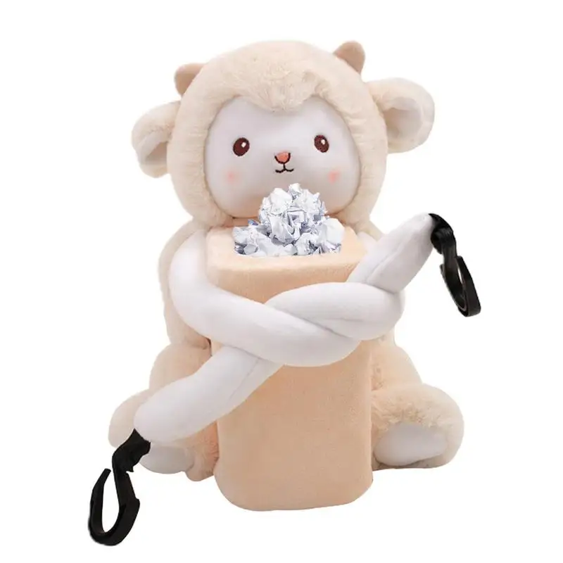 

Car Tissue Box Pink Soft Canned Tissue Box With Hanging Plush Toy Car Organization Waterproof Lining Design Decoration Car