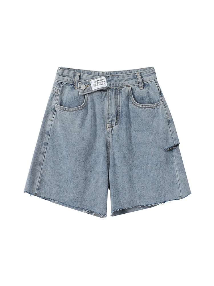 Шорты женские из денима с высокой талией модные повседневные рваные джинсовые