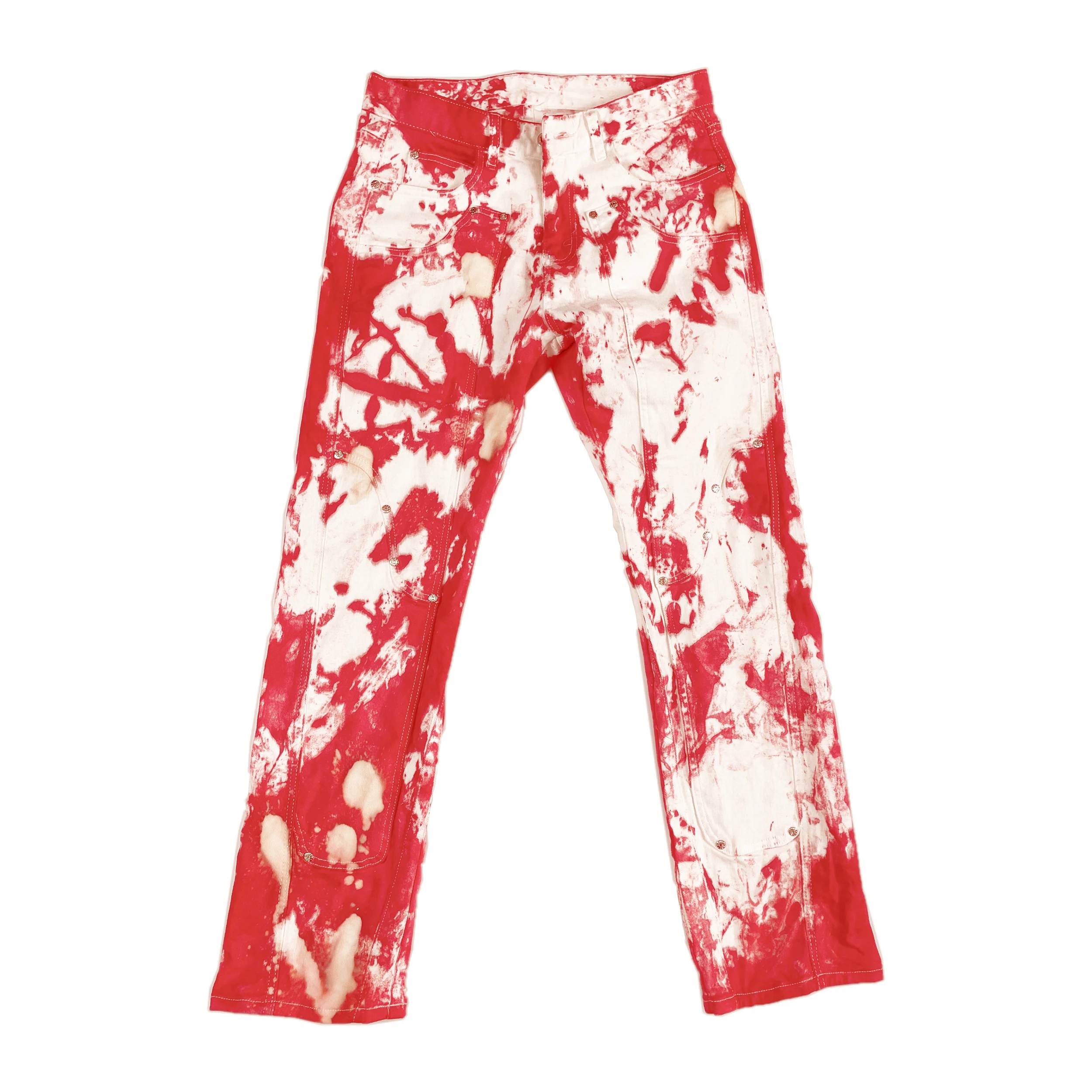 Original street fashion hip-hop rock personality tie-dye hair ink rivets stitching straight jeans for men and women