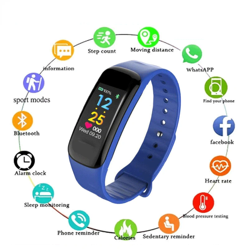 

Новинка 2022, умный Браслет C1plus, спортивный браслет с цветным экраном, шагомер, пульсометр, измерение артериального давления, мужской и женски...