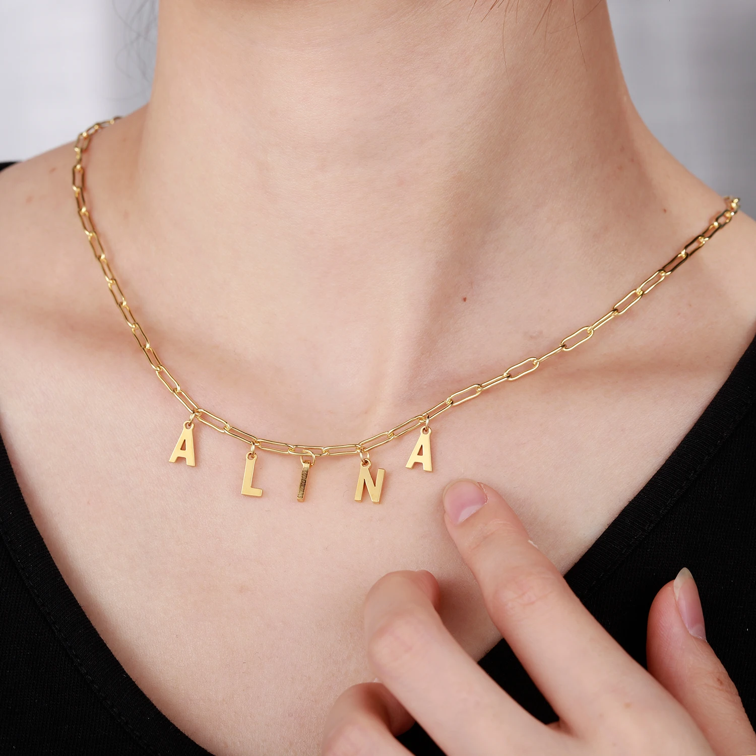 

New Fashion Multiple Letters Chain Customized Name Necklace Custom Namplate Necklace Stainless Steel Personalized Jewelry Gift