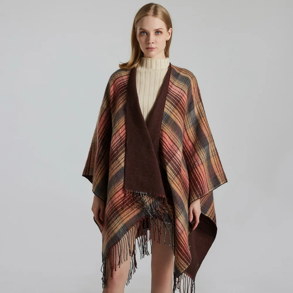 

130*150cm Womens Capes Coat Autumn Winter Female Ponchos Wraps Scarf Shawl Stoles V-Neck Keep Warm Ladies Outerwear Hw40